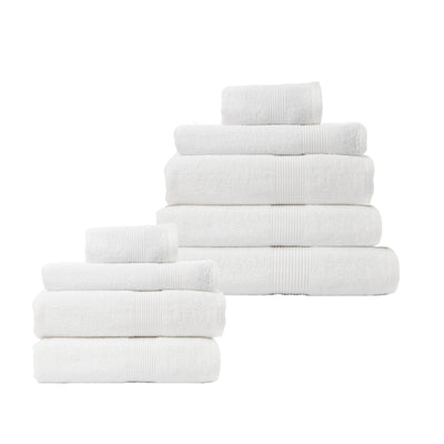 Dealsmate Royal Comfort 9 Piece Cotton Bamboo Towel Bundle Set 450GSM Luxurious Absorbent - White