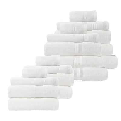 Dealsmate Royal Comfort 18 Piece Cotton Bamboo Towel Bundle Set 450GSM Luxurious Absorbent - White