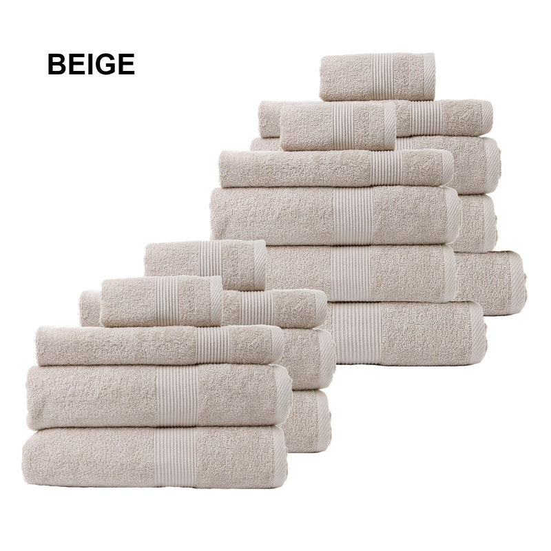 Dealsmate Royal Comfort 18 Piece Cotton Bamboo Towel Bundle Set 450GSM Luxurious Absorbent - Beige