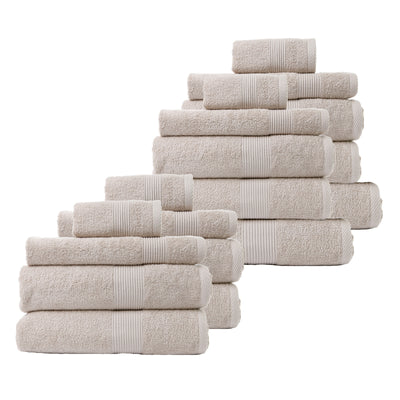 Dealsmate Royal Comfort 18 Piece Cotton Bamboo Towel Bundle Set 450GSM Luxurious Absorbent - Beige