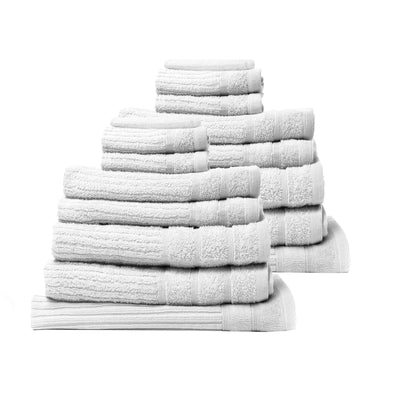 Dealsmate Royal Comfort 16 Piece Egyptian Cotton Eden Towel Set 600GSM Luxurious Absorbent - White