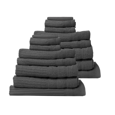 Dealsmate Royal Comfort 16 Piece Egyptian Cotton Eden Towel Set 600GSM Luxurious Absorbent - Granite