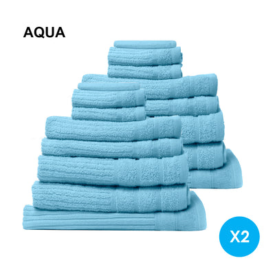Dealsmate Royal Comfort 16 Piece Egyptian Cotton Eden Towel Set 600GSM Luxurious Absorbent - Aqua