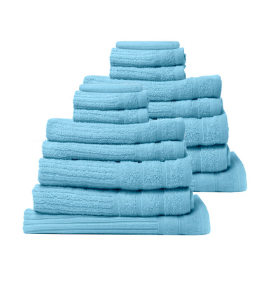 Dealsmate Royal Comfort 16 Piece Egyptian Cotton Eden Towel Set 600GSM Luxurious Absorbent - Aqua