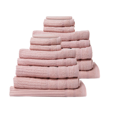 Dealsmate Royal Comfort 16 Piece Egyptian Cotton Eden Towel Set 600GSM Luxurious Absorbent - Blush
