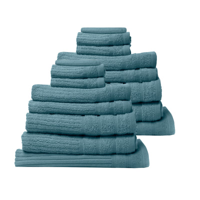 Dealsmate Royal Comfort 16 Piece Egyptian Cotton Eden Towel Set 600GSM Luxurious Absorbent - Turquoise