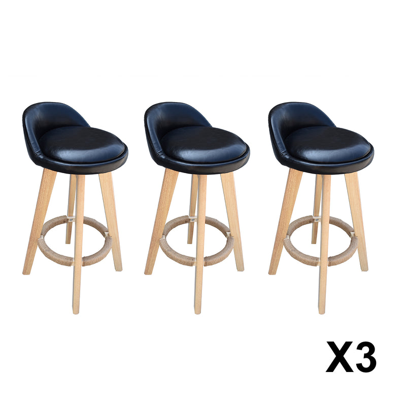 Dealsmate Milano Decor Phoenix Barstool Black Chairs Kitchen Dining Chair Bar Stool - Three Pack - Black
