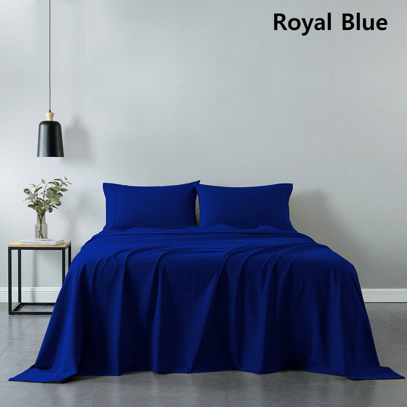 Dealsmate Royal Comfort 100% Cotton Vintage Sheet Set And 2 Duck Feather Down Pillows Set - Single - Royal Blue