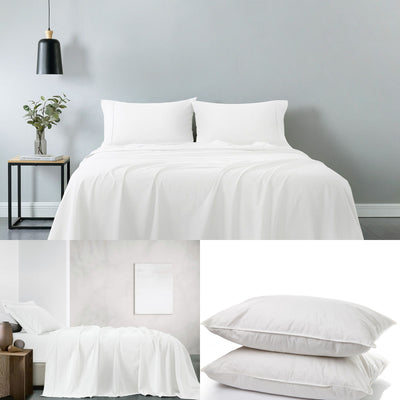Dealsmate Royal Comfort 100% Cotton Vintage Sheet Set And 2 Duck Feather Down Pillows Set - Single - White