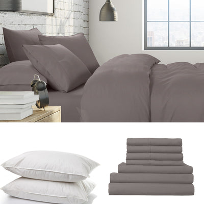 Dealsmate 1500 Thread Count 6 Piece Combo And 2 Pack Duck Feather Down Pillows Bedding Set - Queen - Dusk Grey