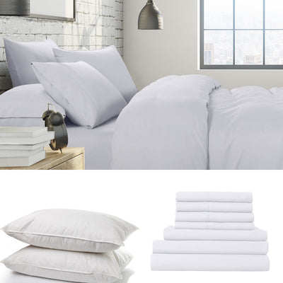 Dealsmate 1500 Thread Count 6 Piece Combo And 2 Pack Duck Feather Down Pillows Bedding Set - Queen - White