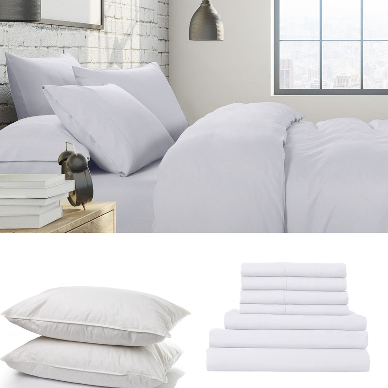 Dealsmate 1500 Thread Count 6 Piece Combo And 2 Pack Duck Feather Down Pillows Bedding Set - King - White