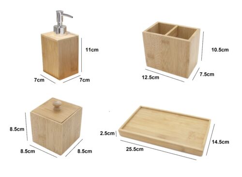 Dealsmate Bamboo Bathroom Accessories Set | Soap Dispenser, Toothbrush Holder, Storage Box & Tray