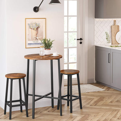Dealsmate Set of 2 Bar Stools with Sturdy Steel Frame Rustic Brown and Black 65 cm Height
