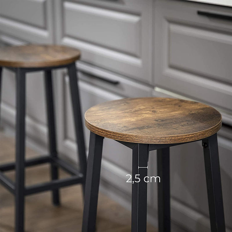 Dealsmate Set of 2 Bar Stools with Sturdy Steel Frame Rustic Brown and Black 65 cm Height