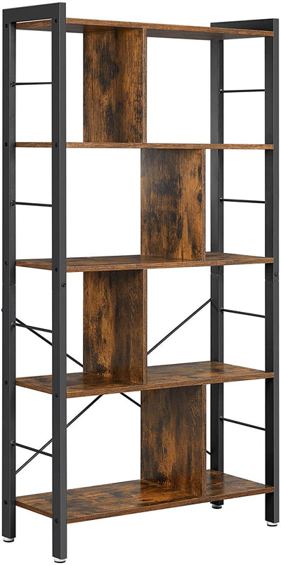 Dealsmate 4-Tier Industrial Bookshelf Stable Iron Frame, Rustic Brown 