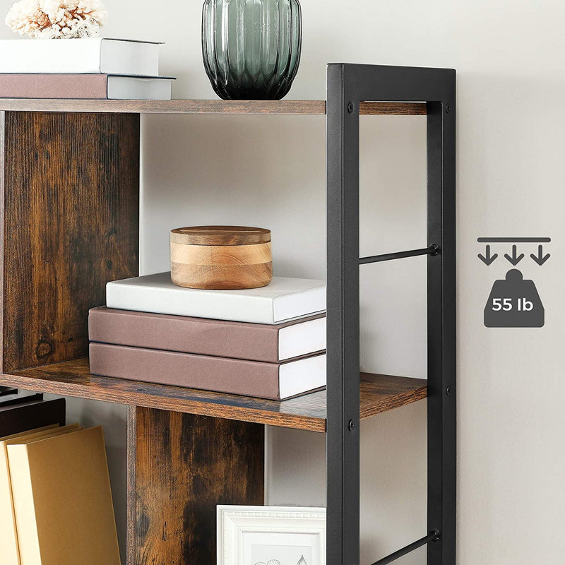 Dealsmate 4-Tier Industrial Bookshelf Stable Iron Frame, Rustic Brown 