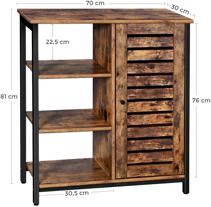 Dealsmate Storage Cabinet with 3 Shelves and a Cabinet with Door, Rustic Brown and Black