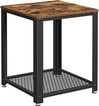 Dealsmate 2-Tier Side Table with Storage Shelf with Metal Frame Rustic Brown