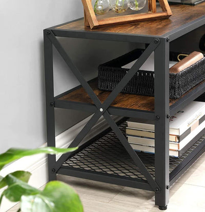 Dealsmate TV Stand for 60-Inch TV with Industrial Style Steel Frame Rustic Brown and Black