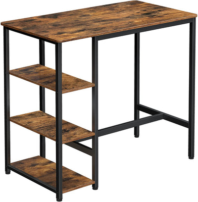 Dealsmate Dining Table with 3 Shelves and Industrial Style Stable Steel Structure,  109 x 60 x 100 cm, Rustic Brown