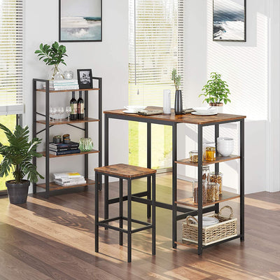 Dealsmate Dining Table with 3 Shelves and Industrial Style Stable Steel Structure,  109 x 60 x 100 cm, Rustic Brown