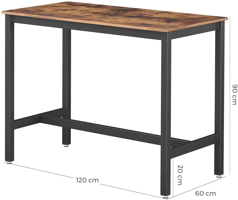 Dealsmate Bar Table with Solid Metal Frame and Wood Look, 120 x 60 x 90 cm 