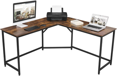 Dealsmate L-Shaped Computer Desk, Rustic Brown and Black