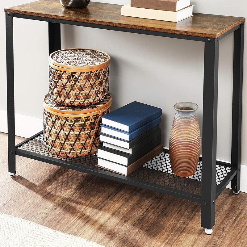 Dealsmate Console Table Metal Frame Rustic Brown