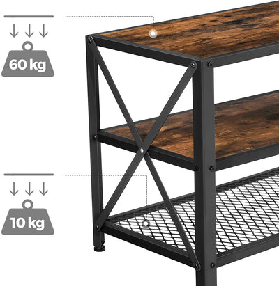 Dealsmate TV Stand for TV Steel Frame up to 178 cm with Shelves for Living Room and Bedroom Furniture Rustic Brown and Black