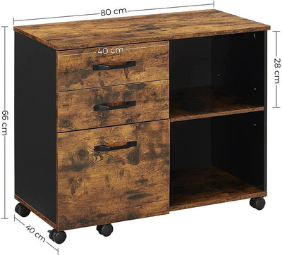 Dealsmate 3-Drawer File Cabinet with Open Compartments for A4 Rustic Brown and Black