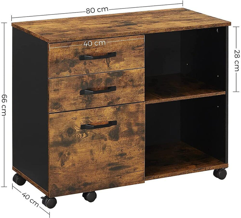 Dealsmate 3-Drawer File Cabinet with Open Compartments for A4 Rustic Brown and Black