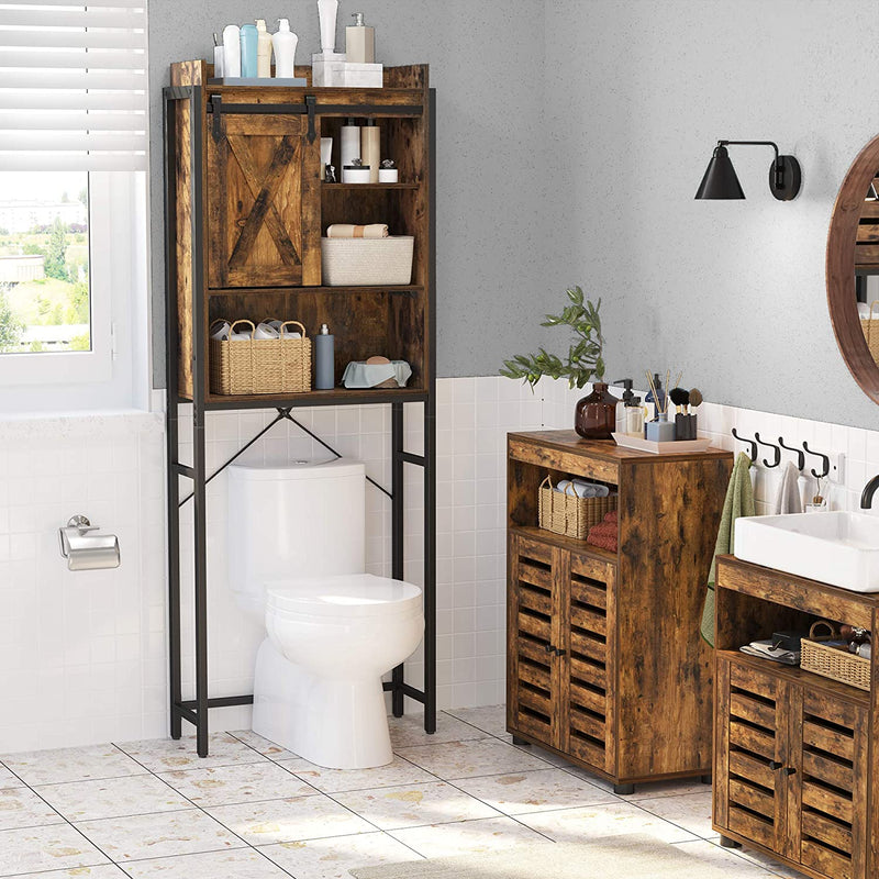 Dealsmate Bathroom Organiser Rack with Small Cabinet Steel Frame 64 x 24 x 171 cm Rustic Brown and Black