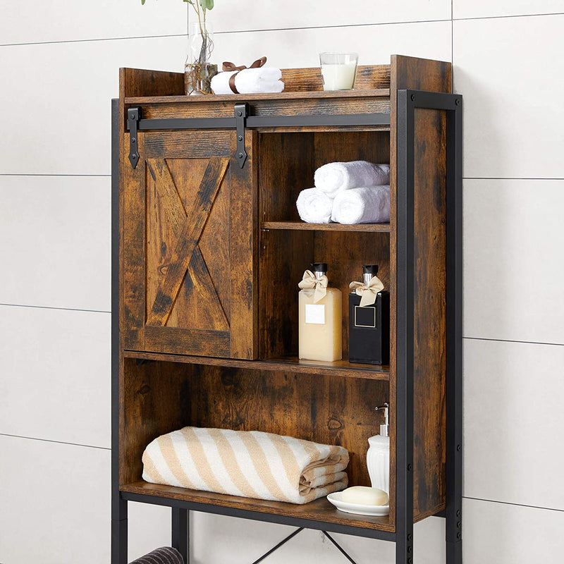 Dealsmate Bathroom Organiser Rack with Small Cabinet Steel Frame 64 x 24 x 171 cm Rustic Brown and Black