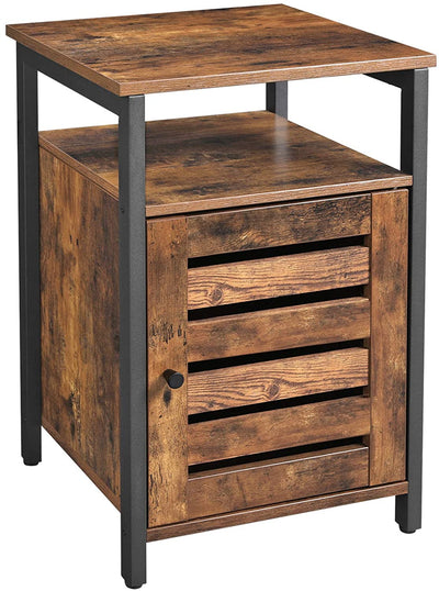 Dealsmate Bedside Table with 2 Adjustable Shelves Steel Frame 40 x 40 x 60 cm Rustic Brown and Black