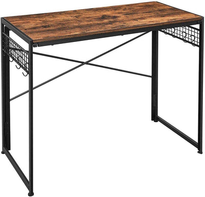 Dealsmate Computer Desk with 8 Hooks Rustic Brown and Black