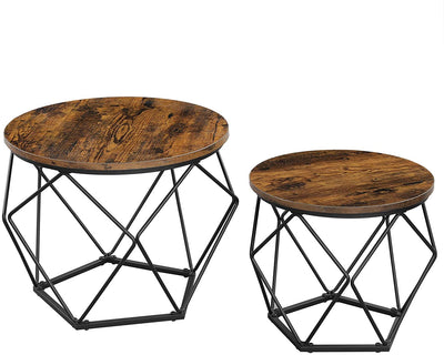 Dealsmate Set of 2 Side Tables Robust Steel Frame Rustic Brown and Black