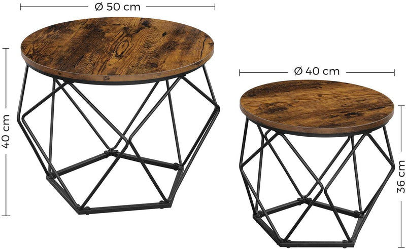 Dealsmate Set of 2 Side Tables Robust Steel Frame Rustic Brown and Black