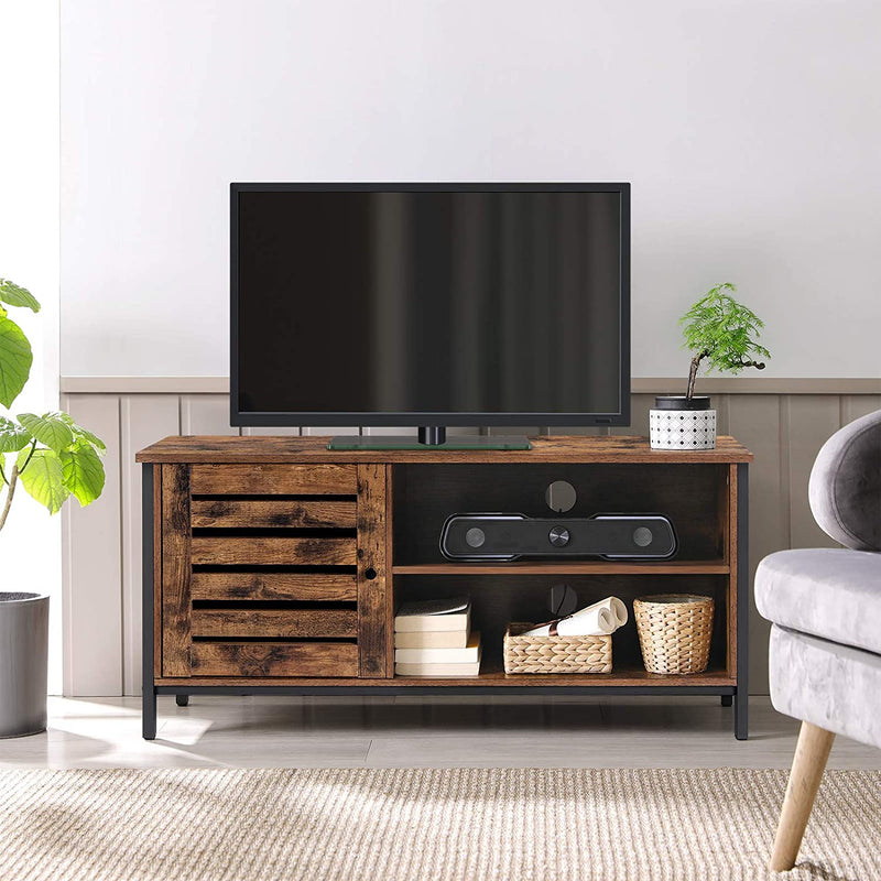 Dealsmate TV Cabinet for up to 127cm TVs with Louvred Door 2 Shelves for Living Room and Bedroom Rustic Brown and Black 