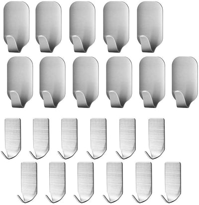 Dealsmate 23 Pieces Stainless Steel Waterproof Self Adhesive Dual Wall Hooks for Bathroom, Bedroom and Kitchen