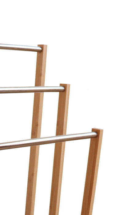 Dealsmate Bamboo Towel Bar Metal Holder Rack 3-Tier Freestanding for Bathroom and Bedroom