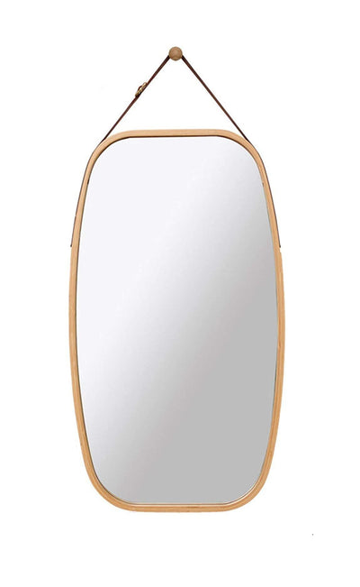 Dealsmate Hanging Full Length Wall Mirror - Solid Bamboo Frame and Adjustable Leather Strap for Bathroom and Bedroom