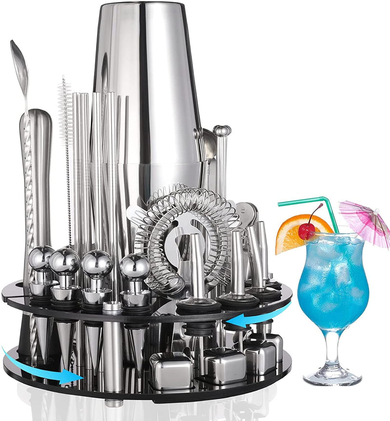 Dealsmate 19 Pieces Cocktail Shaker Set Bartender Kit with Rotating 360 Display Stand and Professional Bar Set Tools
