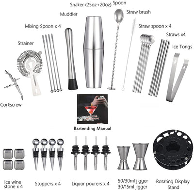 Dealsmate 19 Pieces Cocktail Shaker Set Bartender Kit with Rotating 360 Display Stand and Professional Bar Set Tools