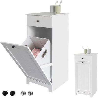 Dealsmate White Bathroom Cabinet with Laundry Basket and Drawer