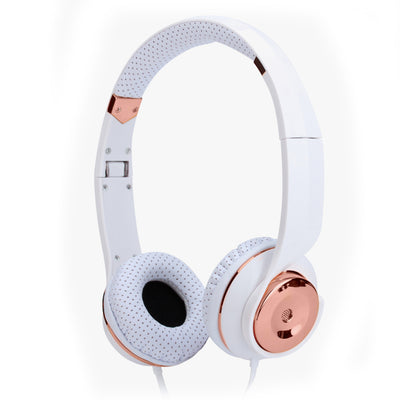 Dealsmate White Rose Gold Holysmoke Motif On Ear Foldable Headphones