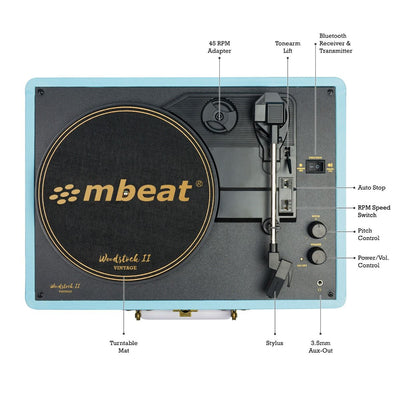 Dealsmate mbeat Woodstock II Sky Blue Retro Bluetooth (TX/RX) Turntable