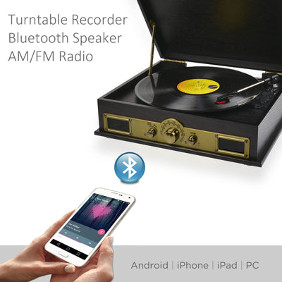 Dealsmate mbeat Vintage Wood Turntable with Bluetooth Speaker, AM/FM Radio