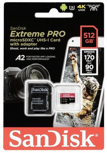 Dealsmate SANDISK SDSQXCZ-512G-GN6MA MICRO EXTREME PRO A2 V30 UHS-I/U3 170R/90W SDXC CARD WITH ADAPTER