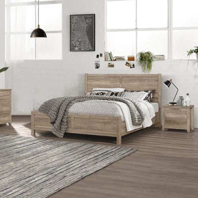 Dealsmate 3 Pieces Bedroom Suite Natural Wood Like MDF Structure Double Size Oak Colour Bed, Bedside Table